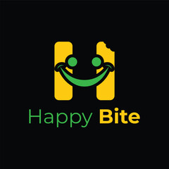 Cheerful Happy Bite Logo Combining a Letter H with a Smiling Face and a Bite Mark