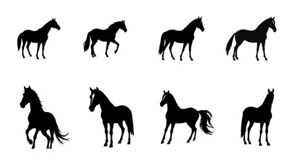 Set of Eight Horse Silhouettes in Various Poses