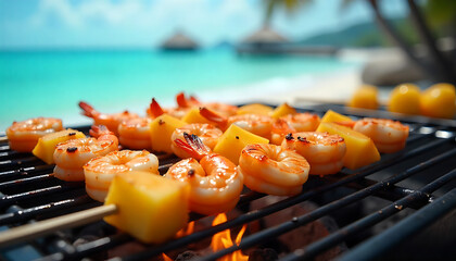 Grilled Meat and Vegetables on a Barbecue Grill