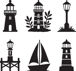 Lighthouse sailboat lamppost pier nautical