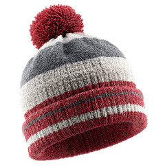 Striped winter beanie with a red pompom