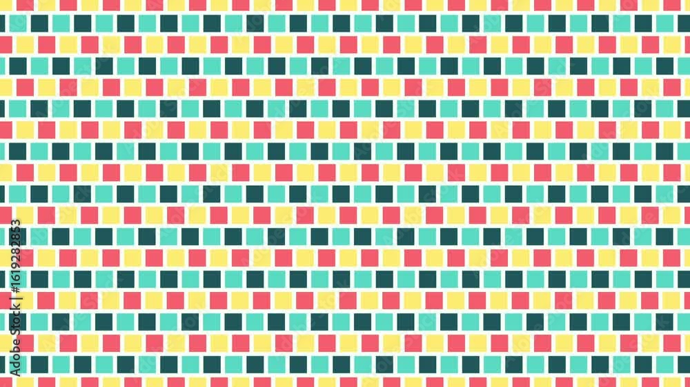 Poster a repeating animation of colorful squares in a grid pattern