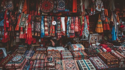 Vibrant Bazaar Full of Colorful Textiles and Handcrafted Goods