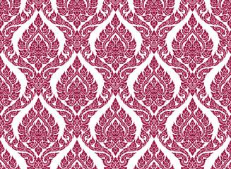 Traditional Thai art seamless damask pattern bold blue colored motif suitable for wallpaper, cloth, textile, tile and fabric design isolated over white background archived EPS file.
