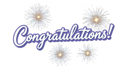 Congratulations with fireworks celebration isolated on transparent background