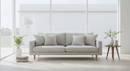 Modern Living Room Interior with Sofa, Lamp, and Decor
