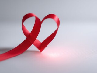 Love's Embrace: A close-up shot showcases a flowing red ribbon elegantly fashioned into the universal symbol of love, with a subtle shadow enhancing its delicate curves.