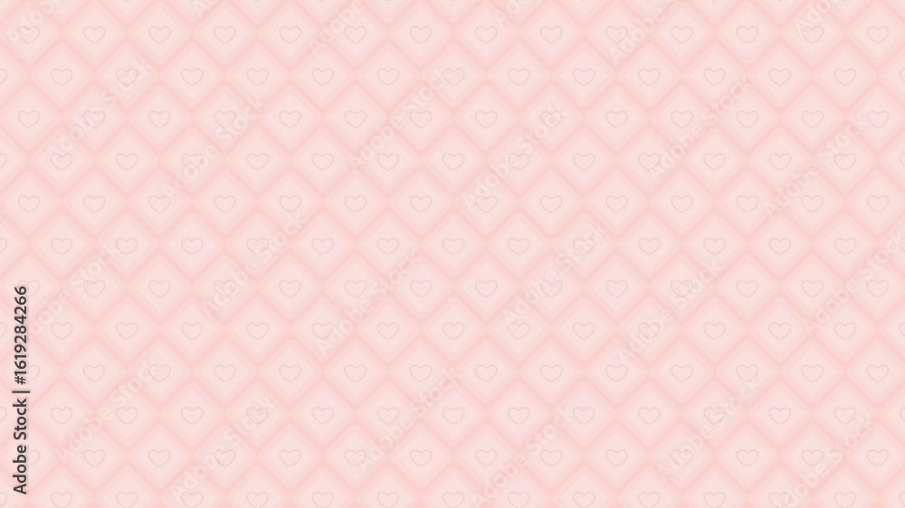 Poster a light pink background with a repeating pattern of white diamond shapes