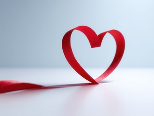Crimson Heart's Embrace: A meticulously crafted red heart, fashioned from a delicate ribbon, casts gentle shadows on the surface, a timeless symbol of affection and care.
