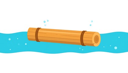 Illustration of a wooden log raft floating on water, a simple transportation