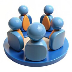 Five blue and orange people figures in a circle isolated on white background