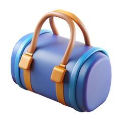 Stylized blue duffel bag with orange straps and handles isolated on white background