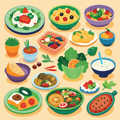 Colorful Flat Lay of Diverse Healthy Meals and Dishes