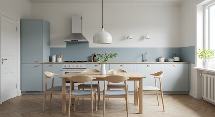 Modern Scandinavian Kitchen Interior Design with Dining Table