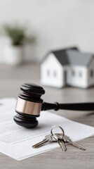 Professional Real Estate Law Debt Settlement Concept with Gavel and House Keys Authentic Property Dispute Visual for Modern Legal Marketing
