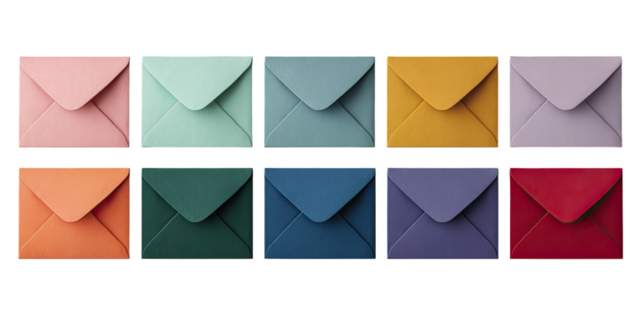 Colorful envelopes in a grid pattern