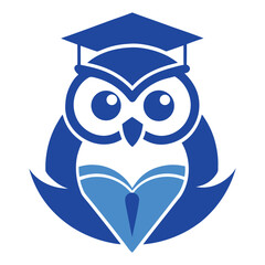 Wise owl wearing graduation cap holding open book symbolizing education and knowledge