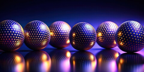 Spectacular Array of Illuminated Orbs with Gold Dotted Pattern on Deep Blue Surface
