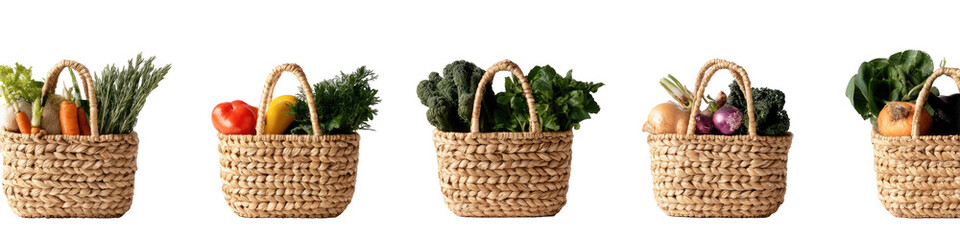 Woven baskets filled with assorted vegetables