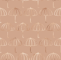 Geometric abstract seamless pattern with gold umbrella ornament.