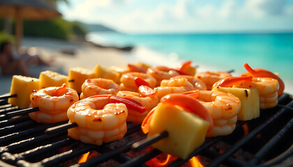 Grilled Meat and Vegetables on a Barbecue Grill
