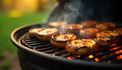 Grilled Meat and Vegetables on a Barbecue Grill