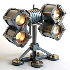 Vintage industrial quad spot light fixture isolated on white background