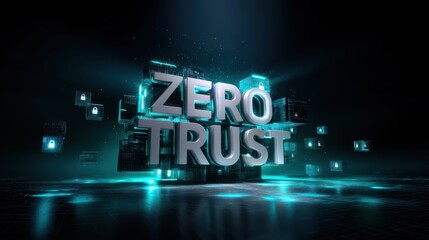 Futuristic digital representation of "Zero Trust" in a tech-inspired environment.