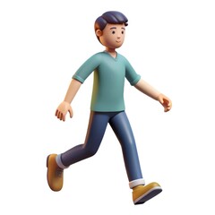 Cartoon 3d male character walking confidently isolated on white background