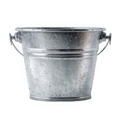An isolated metal bucket with water droplets glistening on its surface, ready for use isolated on transparent background