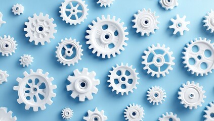 Gears scattered on a flat surface symbolizing cooperation, teamwork, innovation use