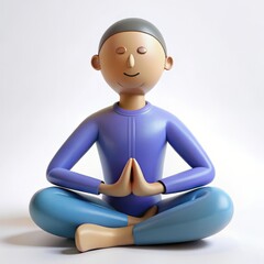 Stylized 3d character meditating peacefully in a lotus pose isolated on white background