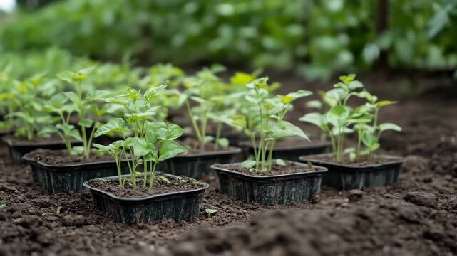 Tomato plants in pots planted in soil