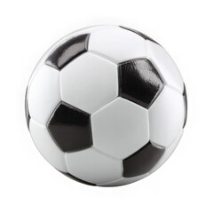 A classic black and white soccer ball is ready for a competitive match on the green field isolated on transparent background