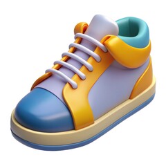 Vibrant 3d cartoon sneaker with blue yellow and purple accents isolated on white background