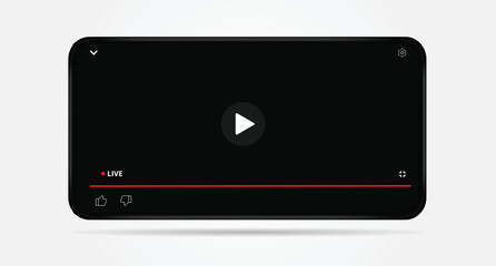 Vector Template of Mobile Live Streaming Video Player UI – Online Media Playback Interface with Red Progress Bar and Like Dislike Buttons