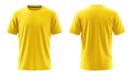 Front and back views of a bright yellow t-shirt