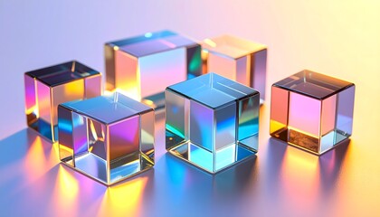 Obraz premium Elegant 3D geometric crystal blocks with iridescent light reflections