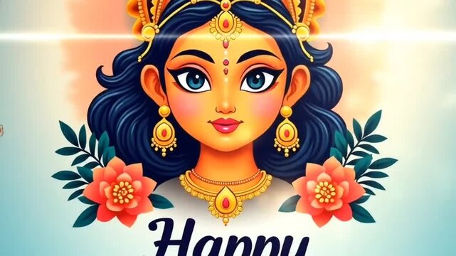 Happy Navratri Festival Greeting Background with Hindu Goddess Durga Face Illustration