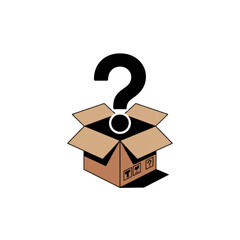 Mystery Box Open Cardboard Box with Question Mark