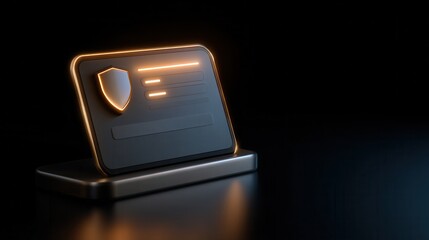 Zero Trust Concepts. Digital identification card with shield symbol on a sleek black background.