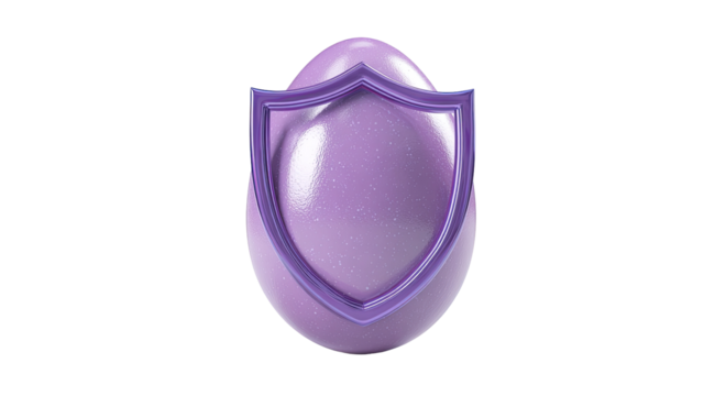 Purple egg-shaped object, shield-embossed