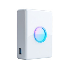Modern white device with glowing circle and usb port isolated on a transparent background