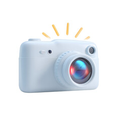 Playful 3 D camera with lens flare isolated on a transparent background photography