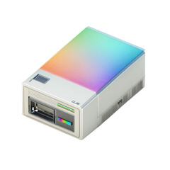 Retro computer unit with colorful illumination isolated on a transparent background