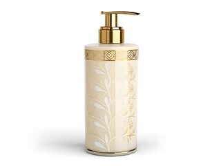 Elegant gold and white lotion dispenser with ornate design