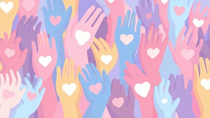 Many Hands Displaying Hearts Symbolizing Love Unity Connection and Togetherness in a Vibrant Community Setting