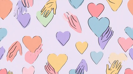 Vibrant Colorful Heart Pattern Featuring Hands and Hearts Symbolizing Love and Unity with Joyful Spirit