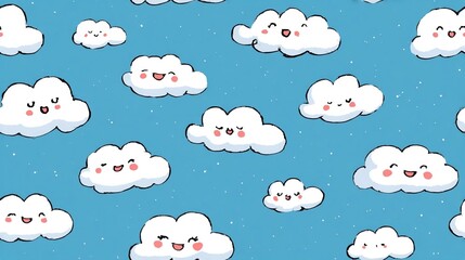 Whimsical Pattern of White Clouds with Striking Red Eyes Evoking Curiosity and Imagination in Nature