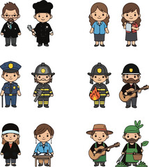 Diverse Professions Cartoon Character Set